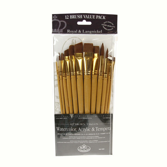 Royal Brush ZipLock Set - Soft Brown Taklon Round Variety