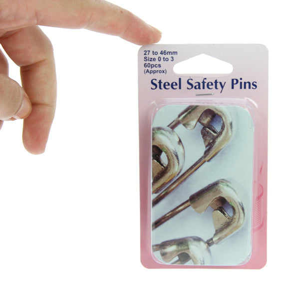 Hemline Safety Pins 60pk (approx) Assorted