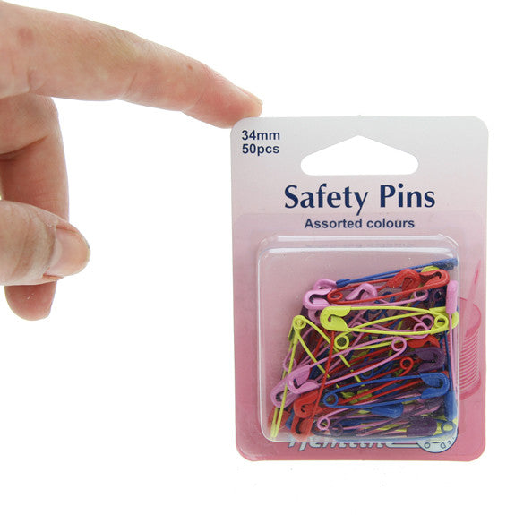 Hemline Safety Pins 50pk Assorted Colours
