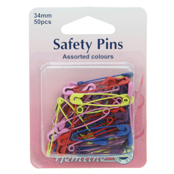 Hemline Safety Pins 50pk Assorted Colours