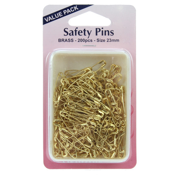 Hemline Safety Pins 200pk 23mm Brass