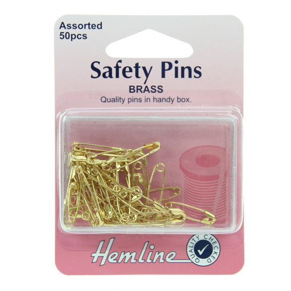 Hemline Safety Pins 50pk Small Assorted Brass
