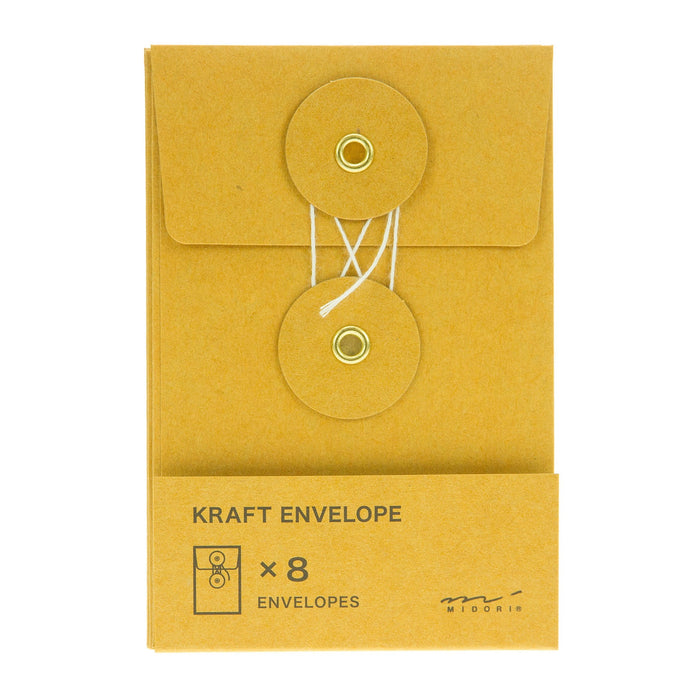 Midori Kraft Small Orange Envelopes 8 Pack With string Fastening