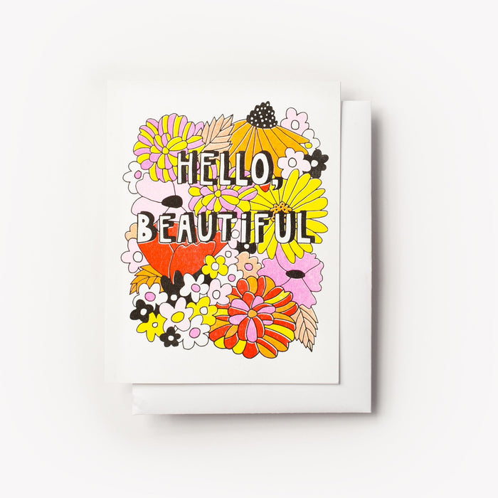 Yellow Owl Workshop - Hello Beautiful (Floral) Risograph Card