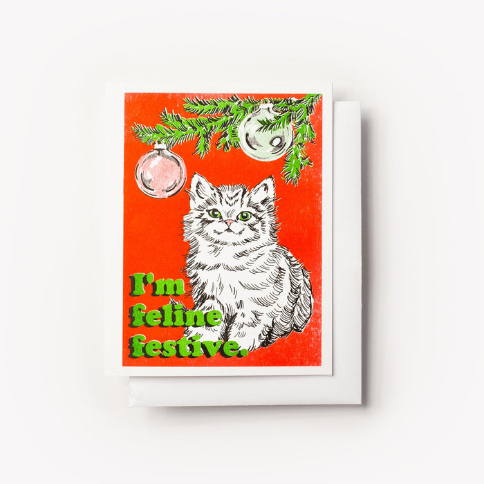 Yellow Owl Workshop - Im Feline Festive Risograph Card