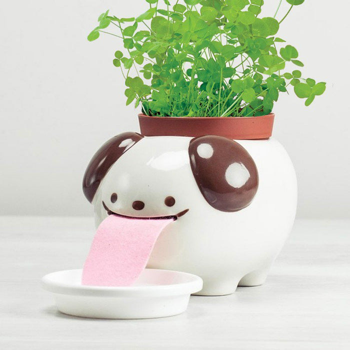 Papa Peropon Licking Animal Planter - Dog /  Clover