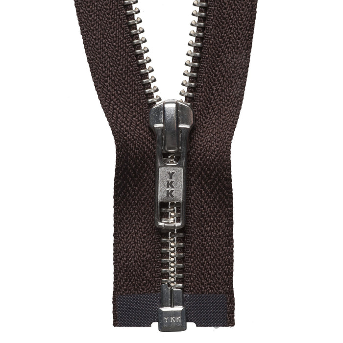 Nickel Free Metal Open End Zip - 66cm - Brown