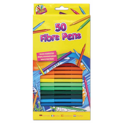 50 Fine Tip Fibre Colouring Pens