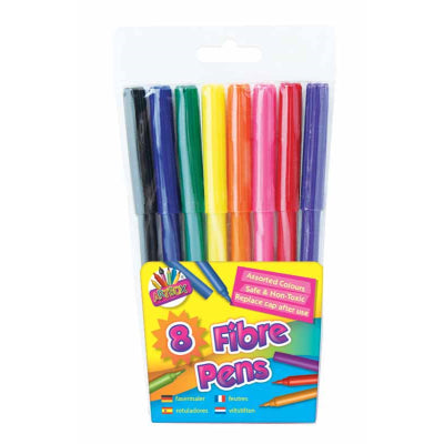 8 Fine Tip Fibre Colouring Pens