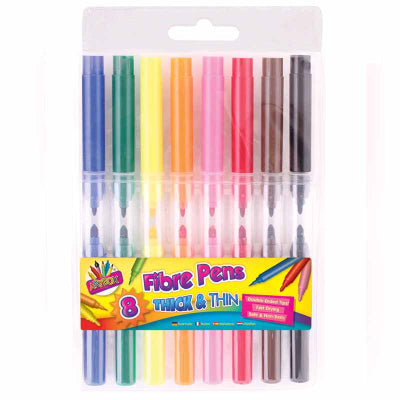 8 Thick & Thin Fibre Colouring Pens
