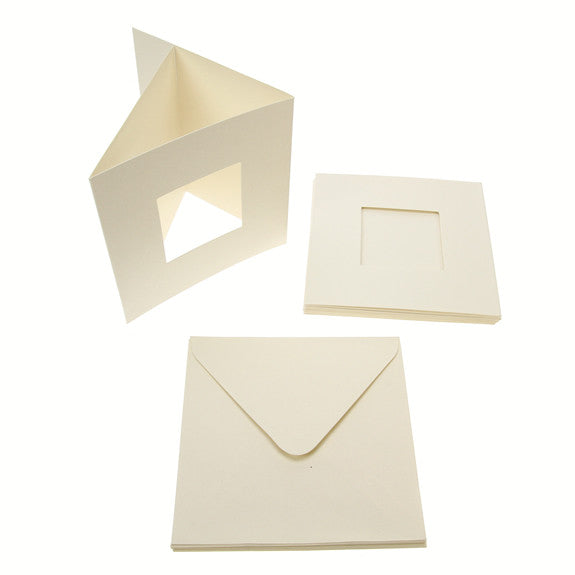 Square Tri Fold Photo Aperture Card Blanks 300gsm 10Pk - Cream