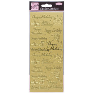 Outline Stickers Happy Birthday Assorted Gold