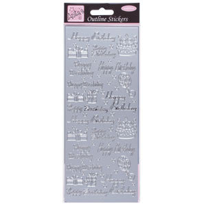 Outline Stickers Happy Birthday Assorted Silver