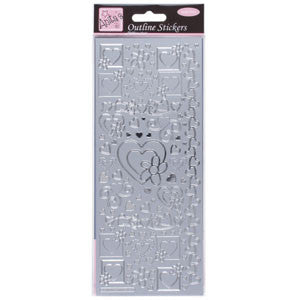 Outline Stickers Hearts Silver