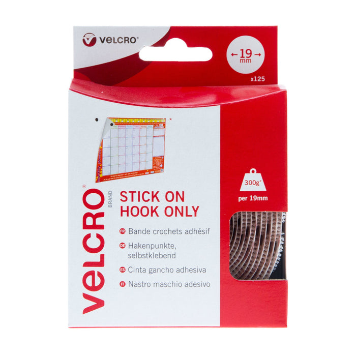 VELCRO® Brand Stick On Coins Hook Only 19mm x 125 White