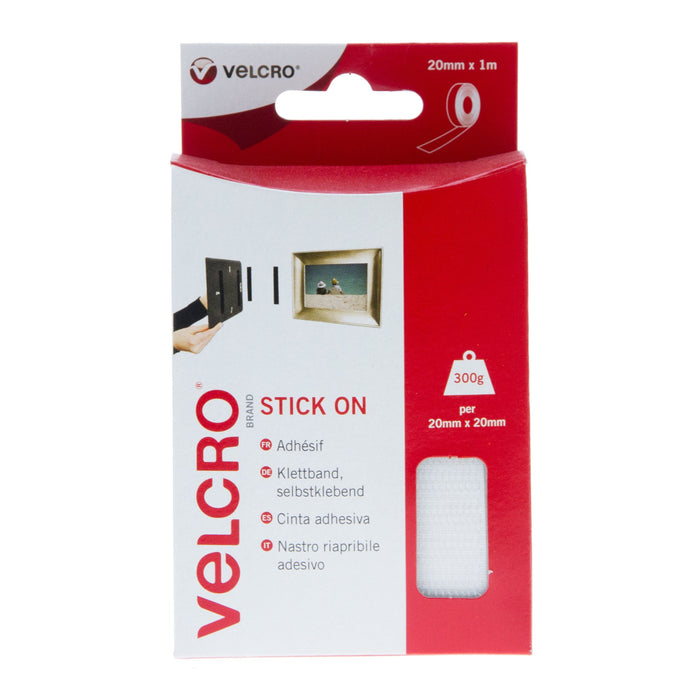 VELCRO® Brand Stick On Tape Hook & Loop 20mm x1m White
