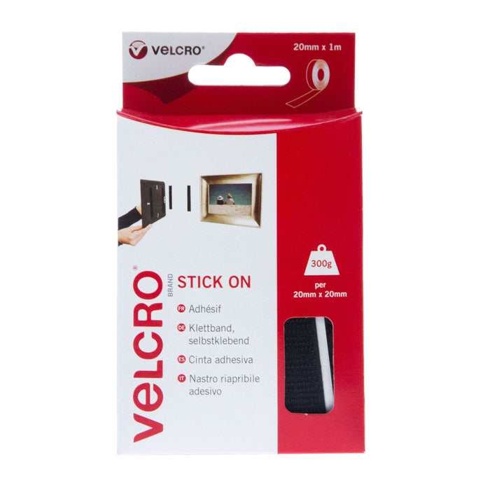 VELCRO® Brand Stick On Tape Hook & Loop 20mm x1m Black