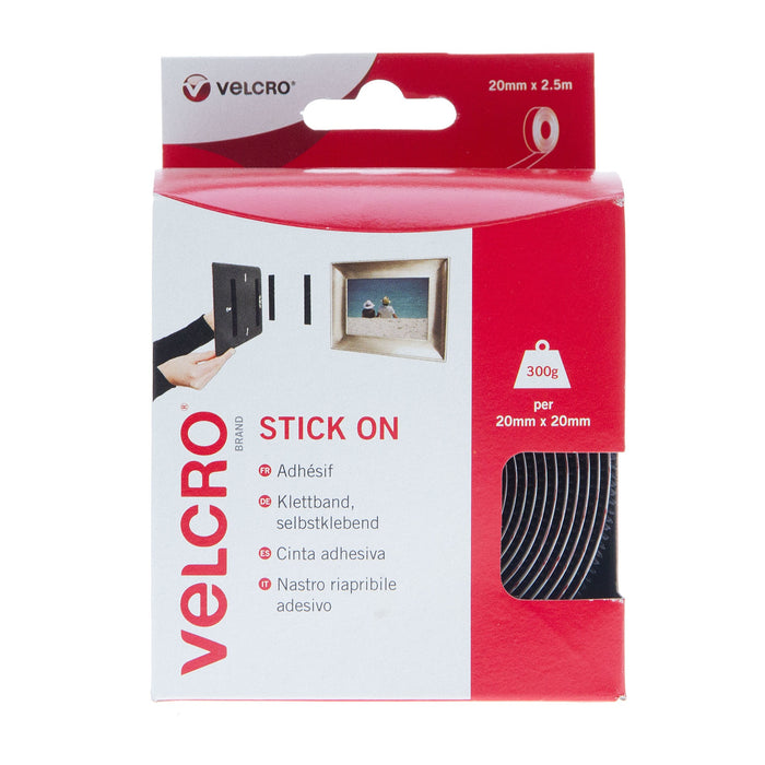 VELCRO® Brand Stick On Tape Hook & Loop 20mm x 2.5m Black