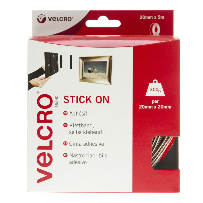 VELCRO® Brand Stick On Tape Hook & Loop 20mm x 5m White