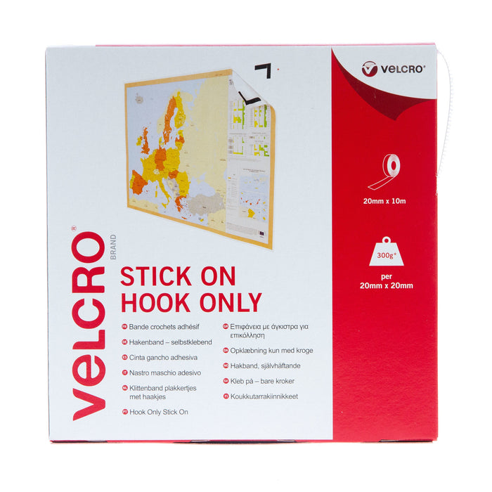 VELCRO® Brand Stick On Tape Hook Only 20mm x 10m White