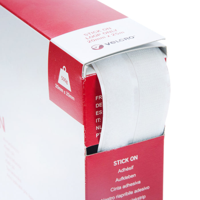VELCRO® Brand Stick On Tape Hook & Loop 20mm x 25m White