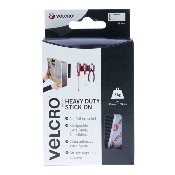 VELCRO® Brand Heavy Duty Stick On Strips Hook & Loop 50mm x 100mm x 2 Sets Black