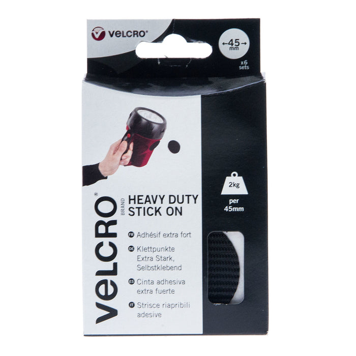 VELCRO® Brand Heavy Duty Stick On Coins Hook & Loop 45mm x 6 Sets Black
