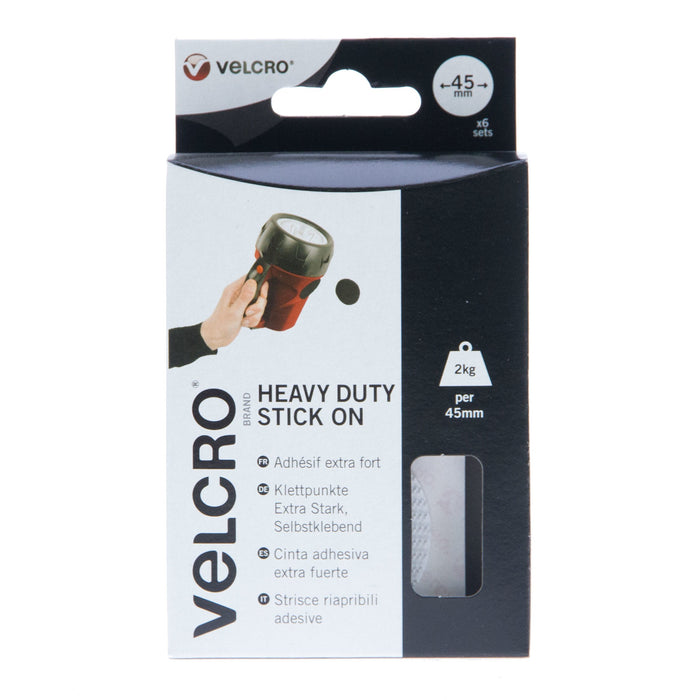 VELCRO® Brand Heavy Duty Stick On Coins Hook & Loop 45mm x 6 Sets White