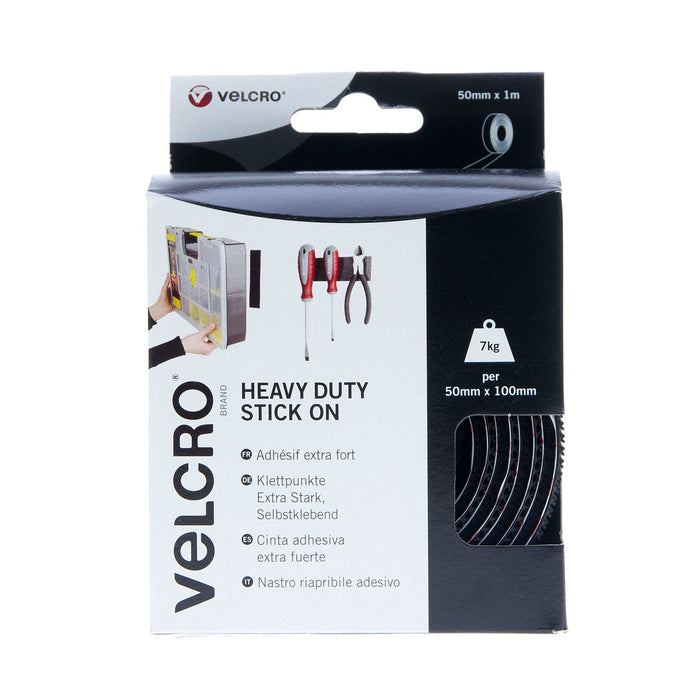 VELCRO® Brand Heavy Duty Stick On Tape Hook & Loop 50mm x 1m Black