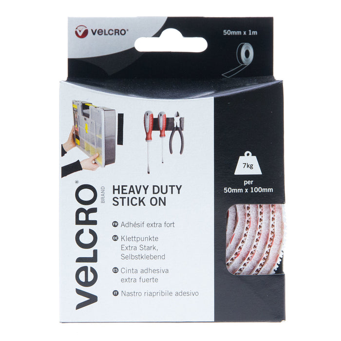 VELCRO Brand Heavy Duty Stick On Tape Hook & Loop 50mm x 1m White