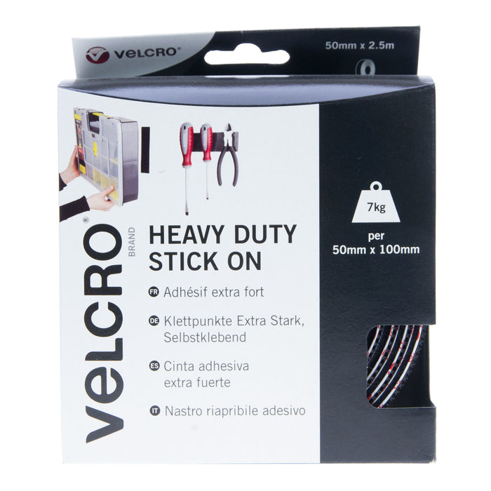 VELCRO® Brand Heavy Duty Stick On Tape Hook & Loop 50mm x 2.5m Black