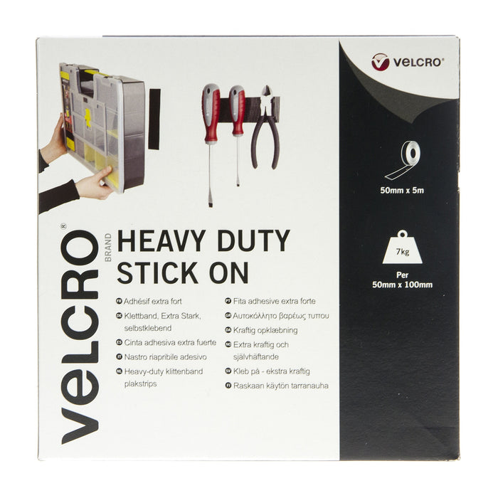 VELCRO® Brand Heavy Duty Stick On Tape Hook & Loop 50mm x 5m Black
