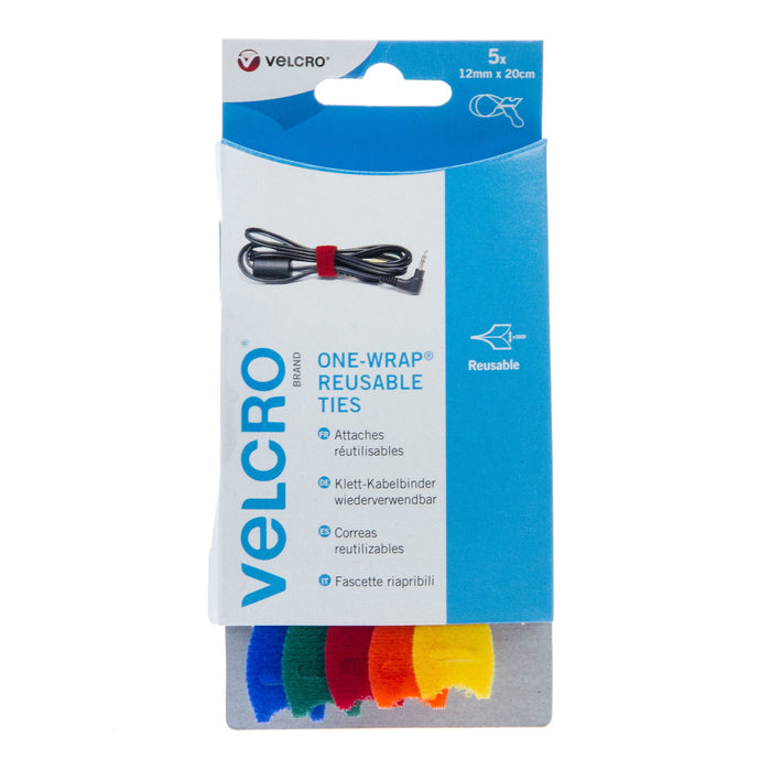 VELCRO® Brand Cable Manager Ties Back to Back Hook & Loop 12mm x 20cm x 5 Multi