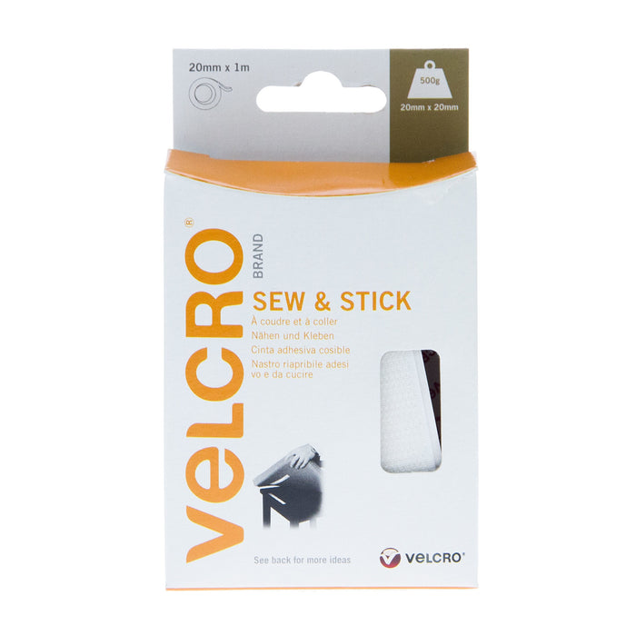 VELCRO® Brand Sew & Stick Tape Hook & Loop 20mm x 1m White