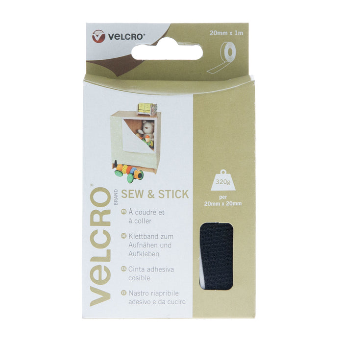 VELCRO® Brand Sew & Stick Tape Hook & Loop 20mm x 1m Black