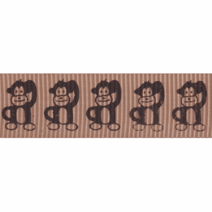 Grosgrain - 5m x 15mm - Monkeys - Brown