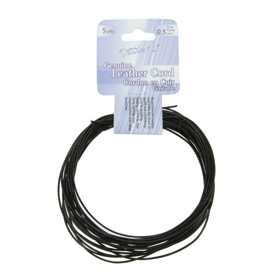 Leather Cord 0.5mm Round 5yds Black