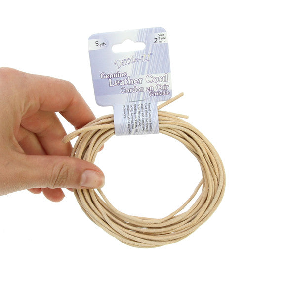 Leather Cord 2mm Round 5yds Natural