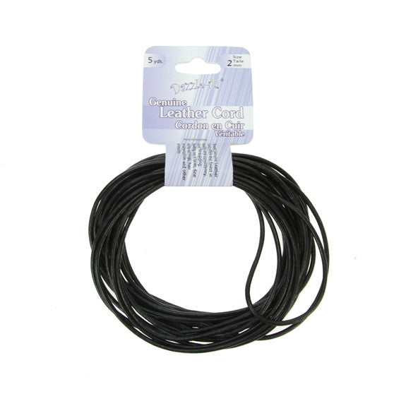 Leather Cord 2mm Round Black 5yds