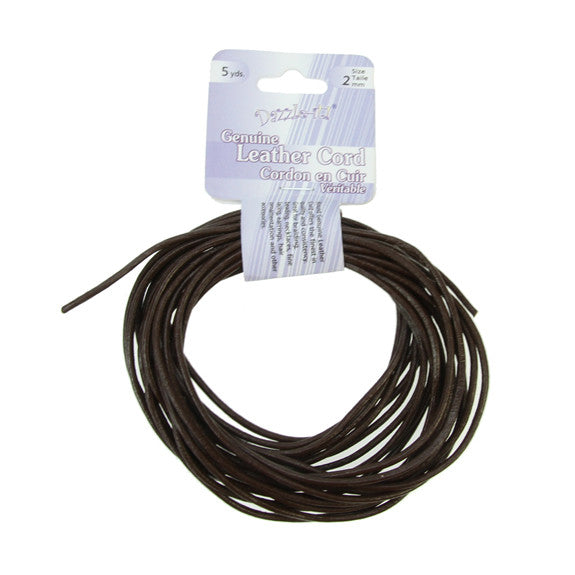 Leather Cord 2mm Round Brown 5yds