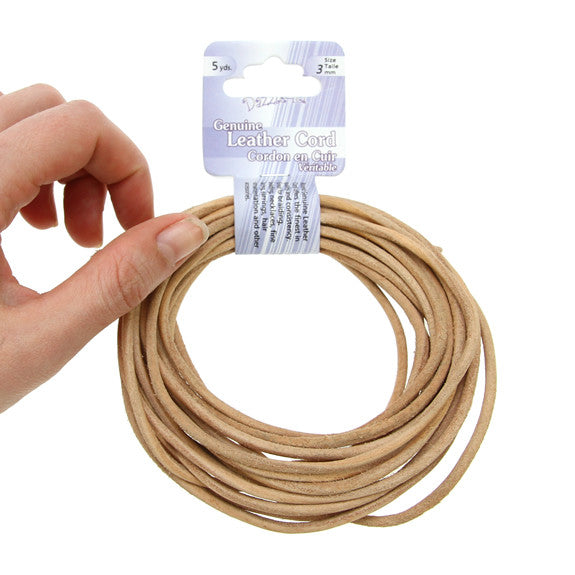 Leather Cord 3mm Round Natural 5yds
