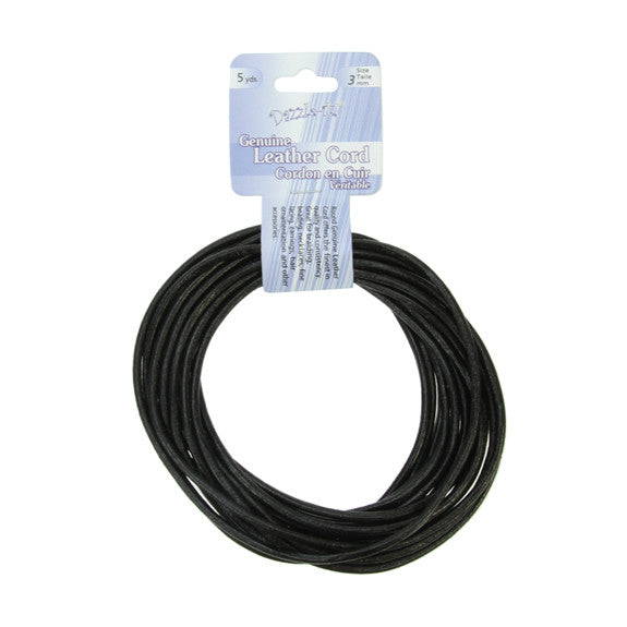 Leather Cord 3mm Round Black 5yds