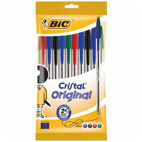 Bic Cristal Ball Point Assorted Pens 1.0mm Line Width - Bag of 10
