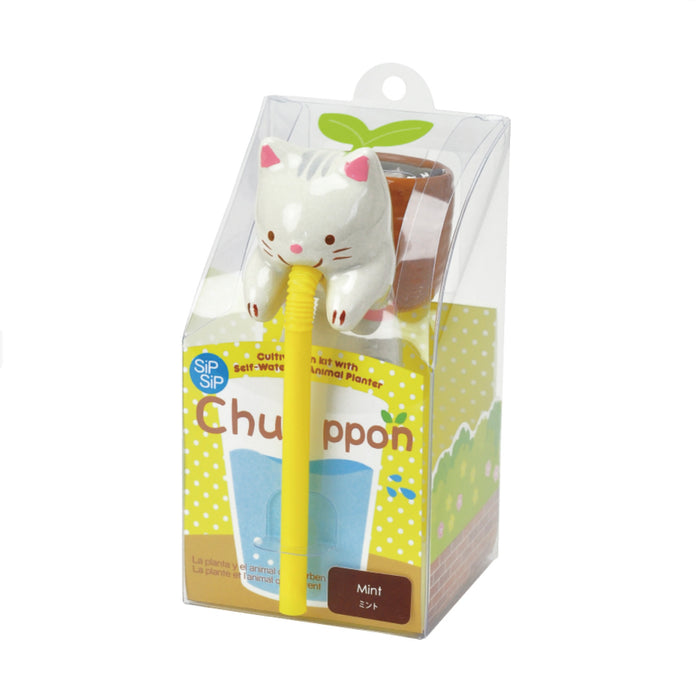 Chuppon Drinking Animal Planter - Cat / Mint