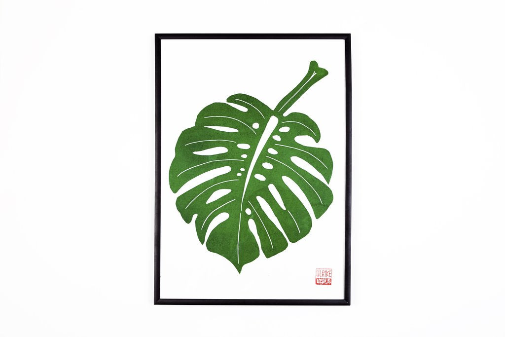 Ulrike Lino Print 'Monstera Leaf'