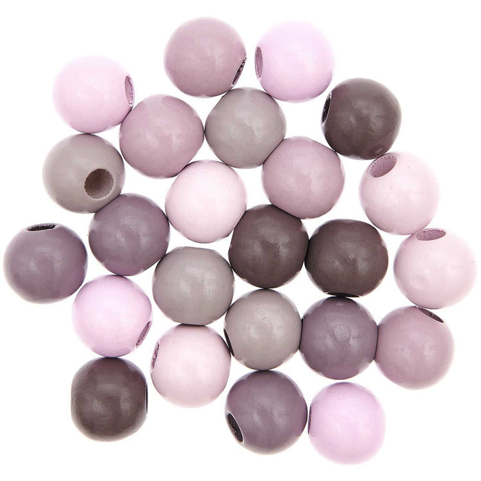 Macramé Beads Wood Shades Of Rose  Ø25mm 24 Pcs