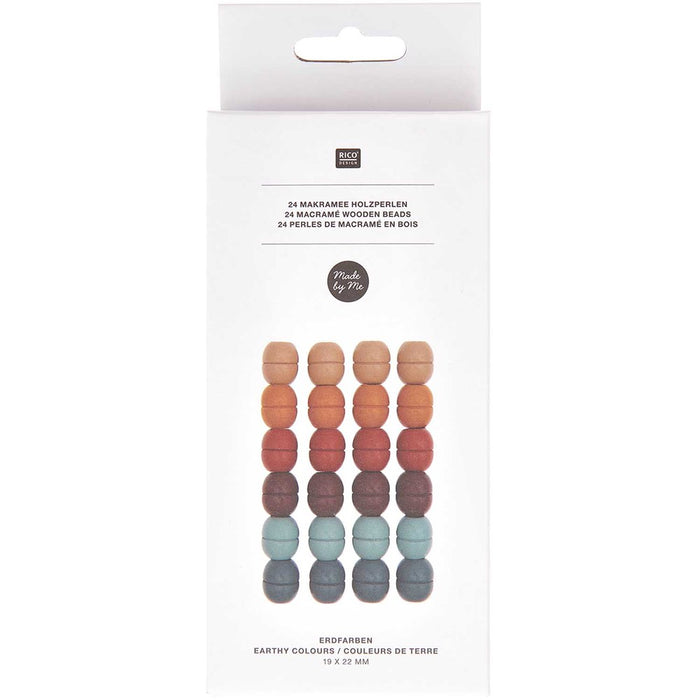 Made by Me: Macramé Beads Wood Earthy Colours 19x22mm 24pcs