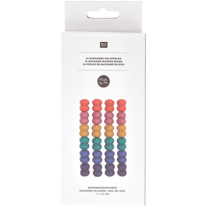 Macramé Beads Wood Rainbow Colours 17X22mm 24 Pcs