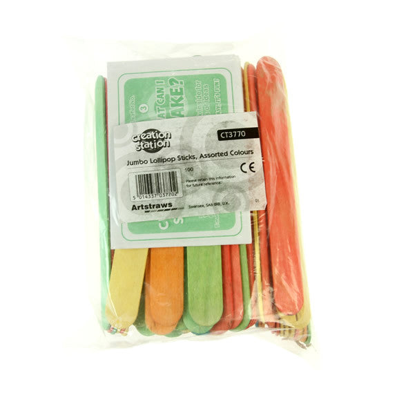 Jumbo Lollipop Sticks - Colour 100 Pk