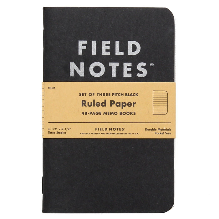 FIELD NOTES Pitch Black 3-Pack Memo Books Ruled
